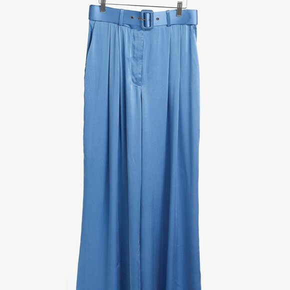 Zimmermann PF/24 Cornflower Belted Charmeuse Silk Tuck Pants - Picture 1 of 10